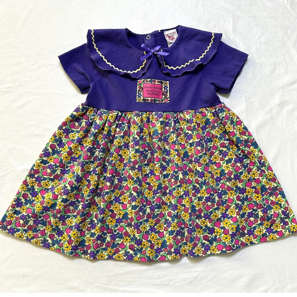 Vintage 90s Buster Brown Girls Floral Dress 3T Purple Made in USA Whimsy Cottage